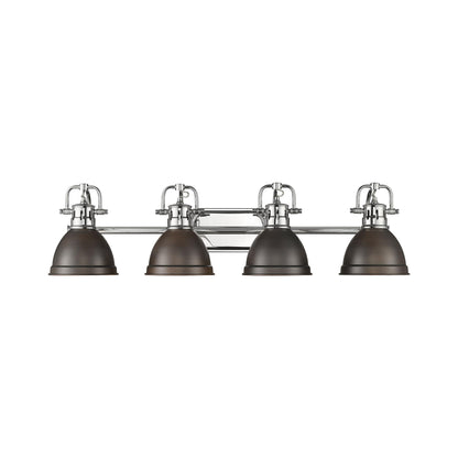 Duncan 4-Light Bath Vanity in Chrome with Rubbed Bronze - - Golden Lighting