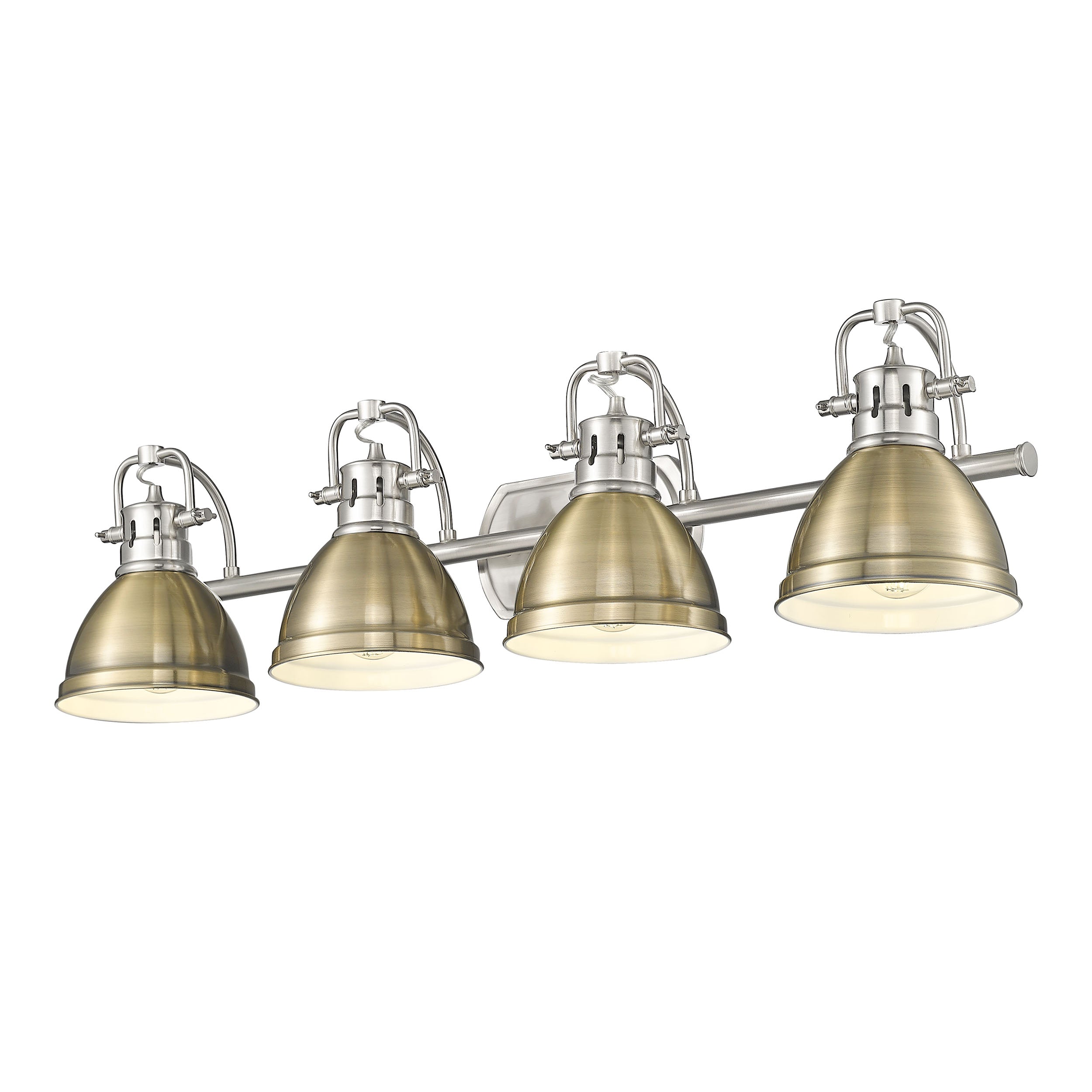 Yep by Golden Lighting Duncan 4-light Vanity in Pewter and Aged Brass shade