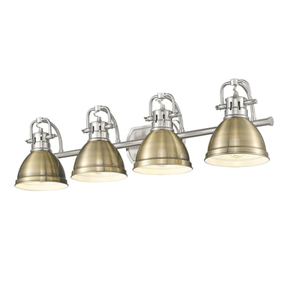 Yep by Golden Lighting Duncan 4-light Vanity in Pewter and Aged Brass shade