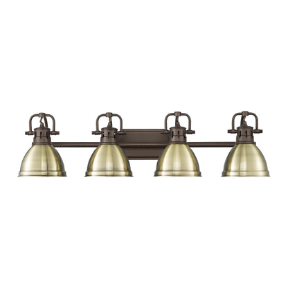 Duncan 4-Light Bath Vanity in Rubbed Bronze with Aged Brass - - Golden Lighting