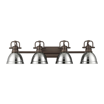 Duncan 4-Light Bath Vanity in Rubbed Bronze with Chrome - - Golden Lighting