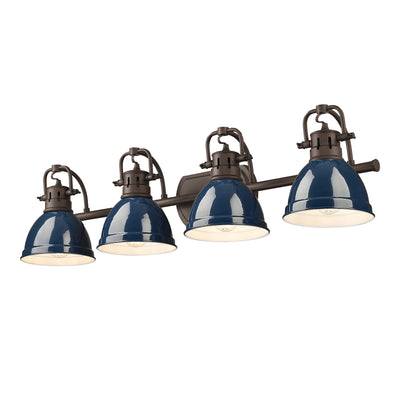 Yep by Golden Lighting Duncan 4-light Vanity in Rubbed Bronze and Navy Blue shade - - Golden Lighting