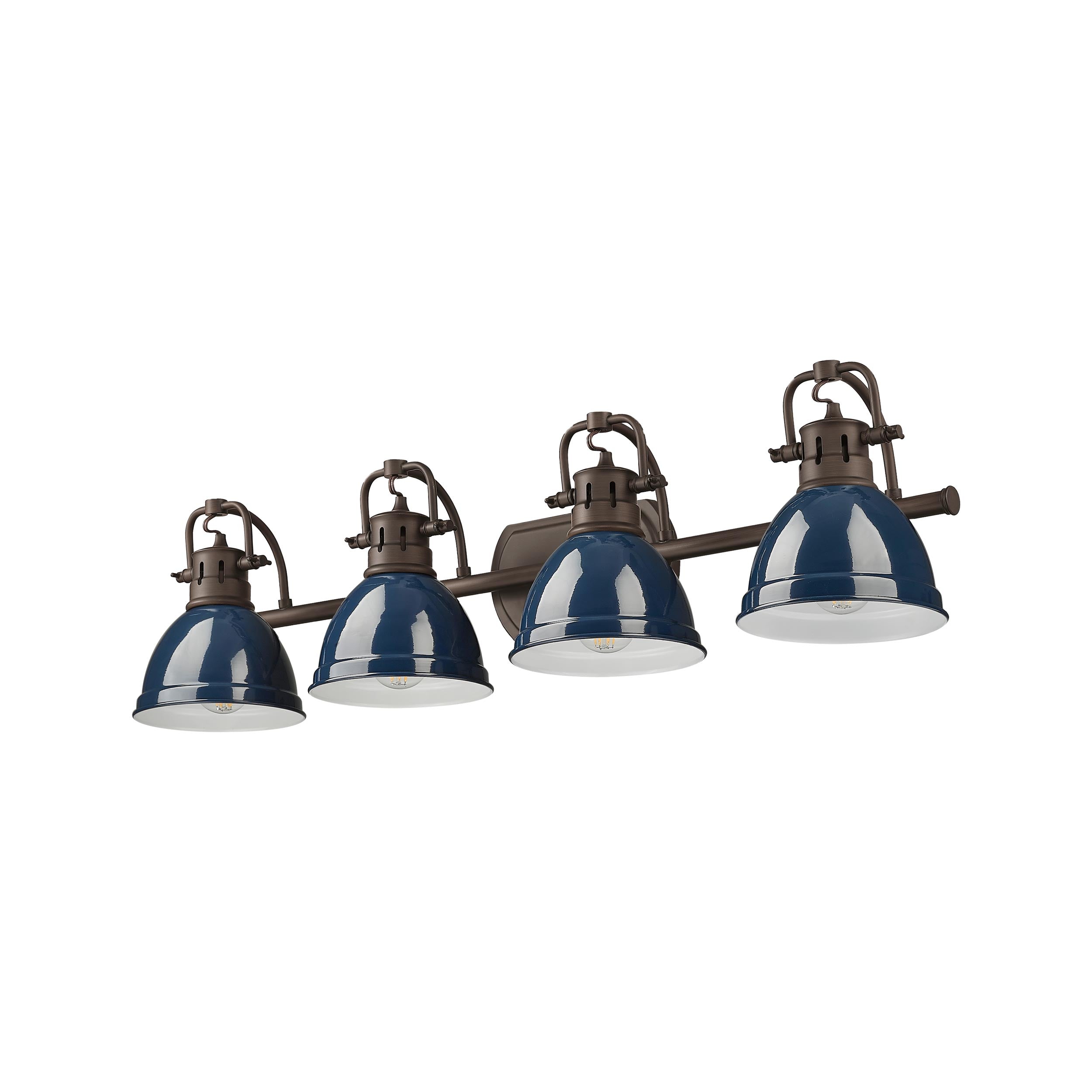 Yep by Golden Lighting Duncan 4-light Vanity in Rubbed Bronze and Navy Blue shade