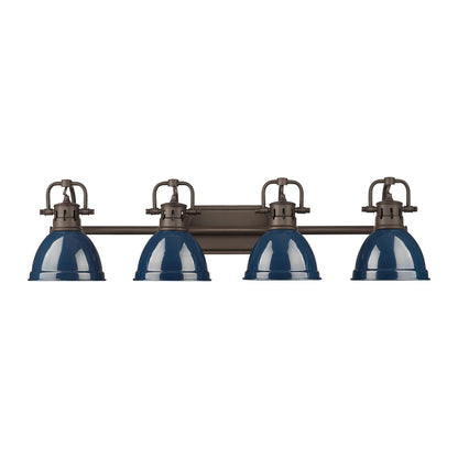 Duncan 4-Light Bath Vanity in Rubbed Bronze with Matte Navy - - Golden Lighting