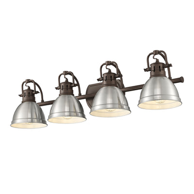 Yep by Golden Lighting Duncan 4-light Vanity in Rubbed Bronze and Pewter shade - - Golden Lighting