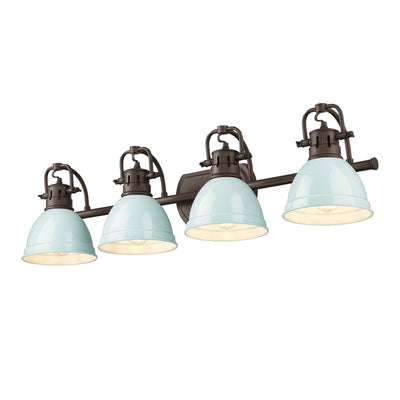 Yep by Golden Lighting Duncan 4-light Vanity in Rubbed Bronze and Seafoam shade - - Golden Lighting