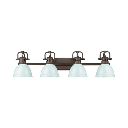 Duncan 4-Light Bath Vanity in Rubbed Bronze with Seafoam - - Golden Lighting