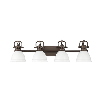 Duncan 4-Light Bath Vanity in Rubbed Bronze with Matte White - - Golden Lighting