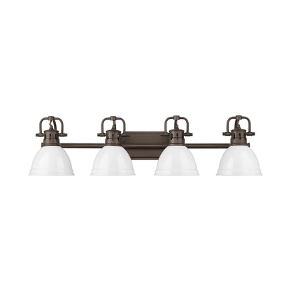 Duncan 4-Light Bath Vanity in Rubbed Bronze with White - - Golden Lighting