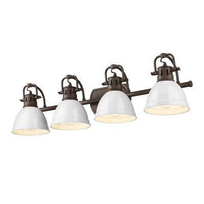 Yep by Golden Lighting Duncan 4-light Vanity in Rubbed Bronze and White shade - - Golden Lighting