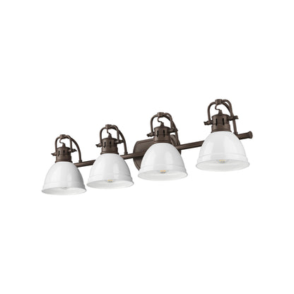 Yep by Golden Lighting Duncan 4-light Vanity in Rubbed Bronze and White shade