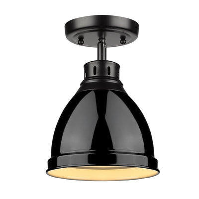 Duncan 1-light Flush Mount in Matte Black and Black shade - Golden Lighting