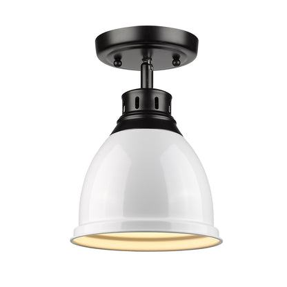 Duncan 1-light Flush Mount in Matte Black and White shade