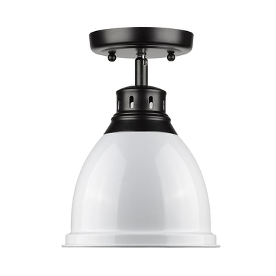 Duncan 1-light Flush Mount in Matte Black and White shade - Golden Lighting