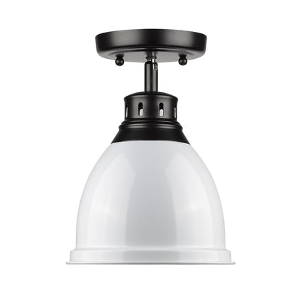 Duncan 1-light Flush Mount in Matte Black and White shade