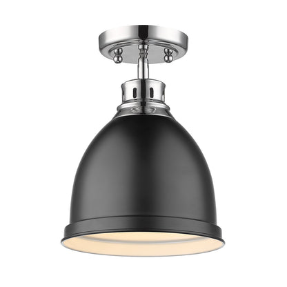 Duncan 1-light Flush Mount in Chrome and Matte Black shade