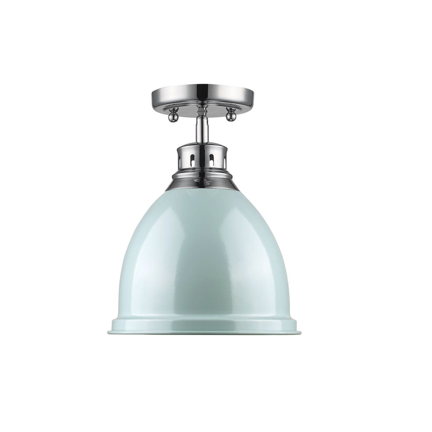Duncan 1-light Flush Mount in Chrome and Seafoam shade