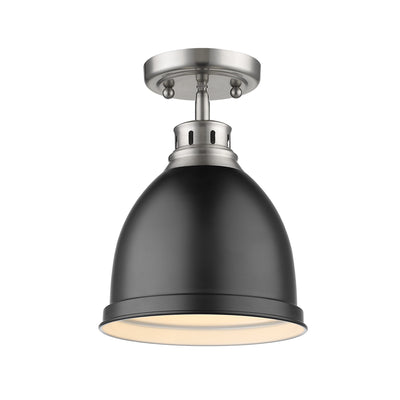 Duncan 1-light Flush Mount in Pewter and Matte Black shade - Golden Lighting