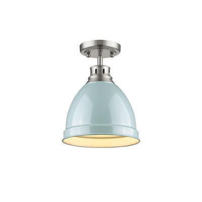 Duncan 1-light Flush Mount in Pewter and Seafoam shade - Golden Lighting