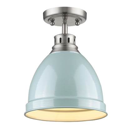 Duncan 1-light Flush Mount in Pewter and Seafoam shade