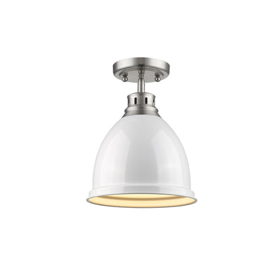 Duncan 1-light Flush Mount in Pewter and White shade - Golden Lighting