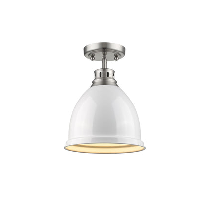 Duncan 1-light Flush Mount in Pewter and White shade