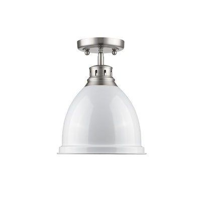 Duncan 1-light Flush Mount in Pewter and White shade, alternate view - Golden Lighting