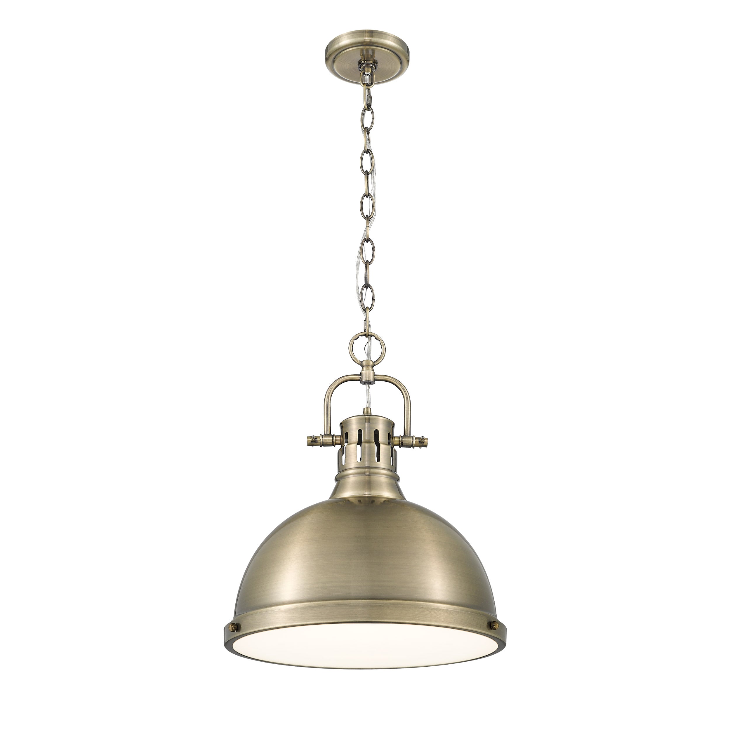 Yep by Golden Lighting Duncan 1-light 14in Chain Hung Pendant in Aged Brass - - Golden Lighting
