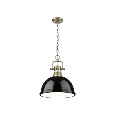 Yep by Golden Lighting Duncan 1-light 14in Chain Hung Pendant in Aged Brass and Black shade - - Golden Lighting