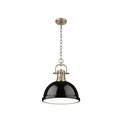 Yep by Golden Lighting Duncan 1-light 14in Chain Hung Pendant in Aged Brass and Black shade - - Golden Lighting