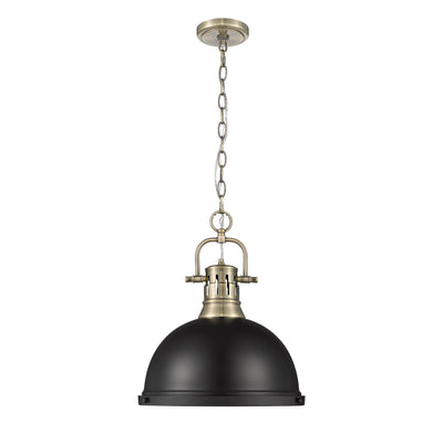 Yep by Golden Lighting Duncan 1-light 14in Chain Hung Pendant in Aged Brass and Matte Black shade - - Golden Lighting