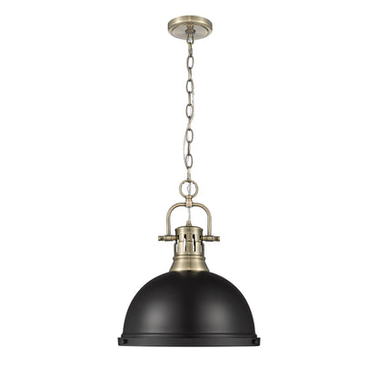 Yep by Golden Lighting Duncan 1-light 14in Chain Hung Pendant in Aged Brass and Matte Black shade - - Golden Lighting