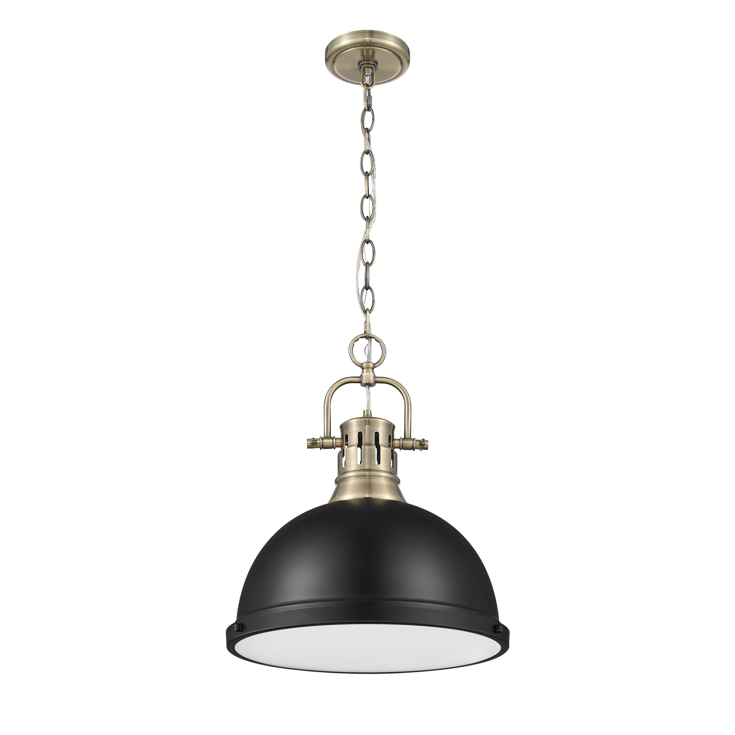 Yep by Golden Lighting Duncan 1-light 14in Chain Hung Pendant in Aged Brass and Matte Black shade - - Golden Lighting
