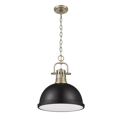 Yep by Golden Lighting Duncan 1-light 14in Chain Hung Pendant in Aged Brass and Matte Black shade - - Golden Lighting