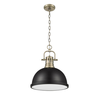 Yep by Golden Lighting Duncan 1-light 14in Chain Hung Pendant in Aged Brass and Matte Black shade - - Golden Lighting