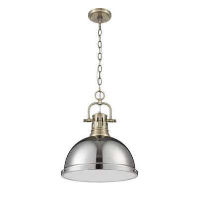 Yep by Golden Lighting Duncan 1-light 14in Chain Hung Pendant in Aged Brass and Chrome shade - - Golden Lighting