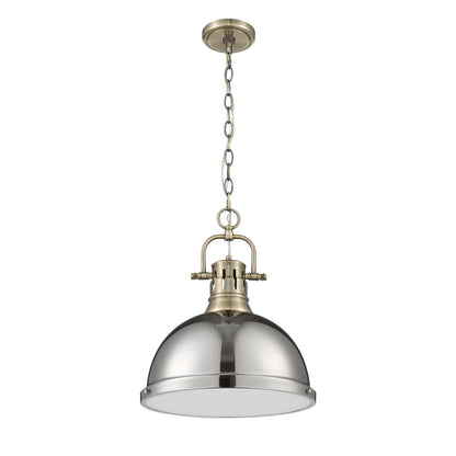 Yep by Golden Lighting Duncan 1-light 14in Chain Hung Pendant in Aged Brass and Chrome shade - - Golden Lighting