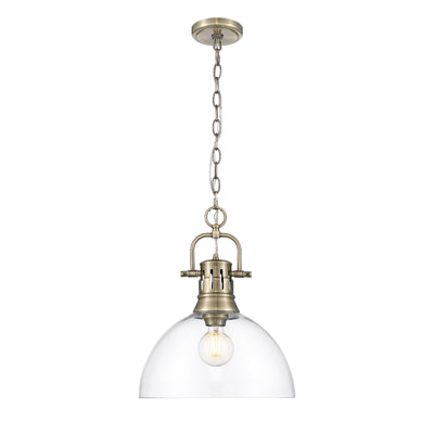 Yep by Golden Lighting Duncan 1-light 14in chain hung Pendant in Aged Brass and Clear Glass - - Golden Lighting