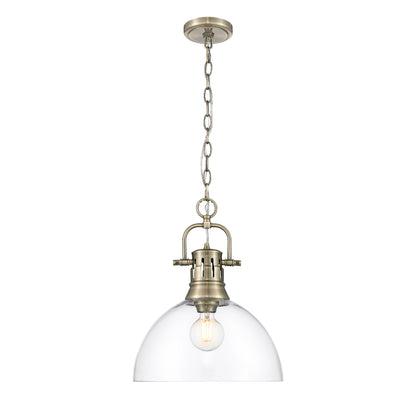 Yep by Golden Lighting Duncan 1-light 14in chain hung Pendant in Aged Brass and Clear Glass - - Golden Lighting