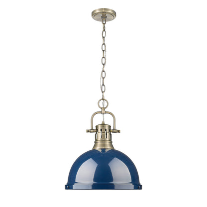 Yep by Golden Lighting Duncan 1-light 14in Chain Hung Pendant in Aged Brass and Navy Blue shade - - Golden Lighting