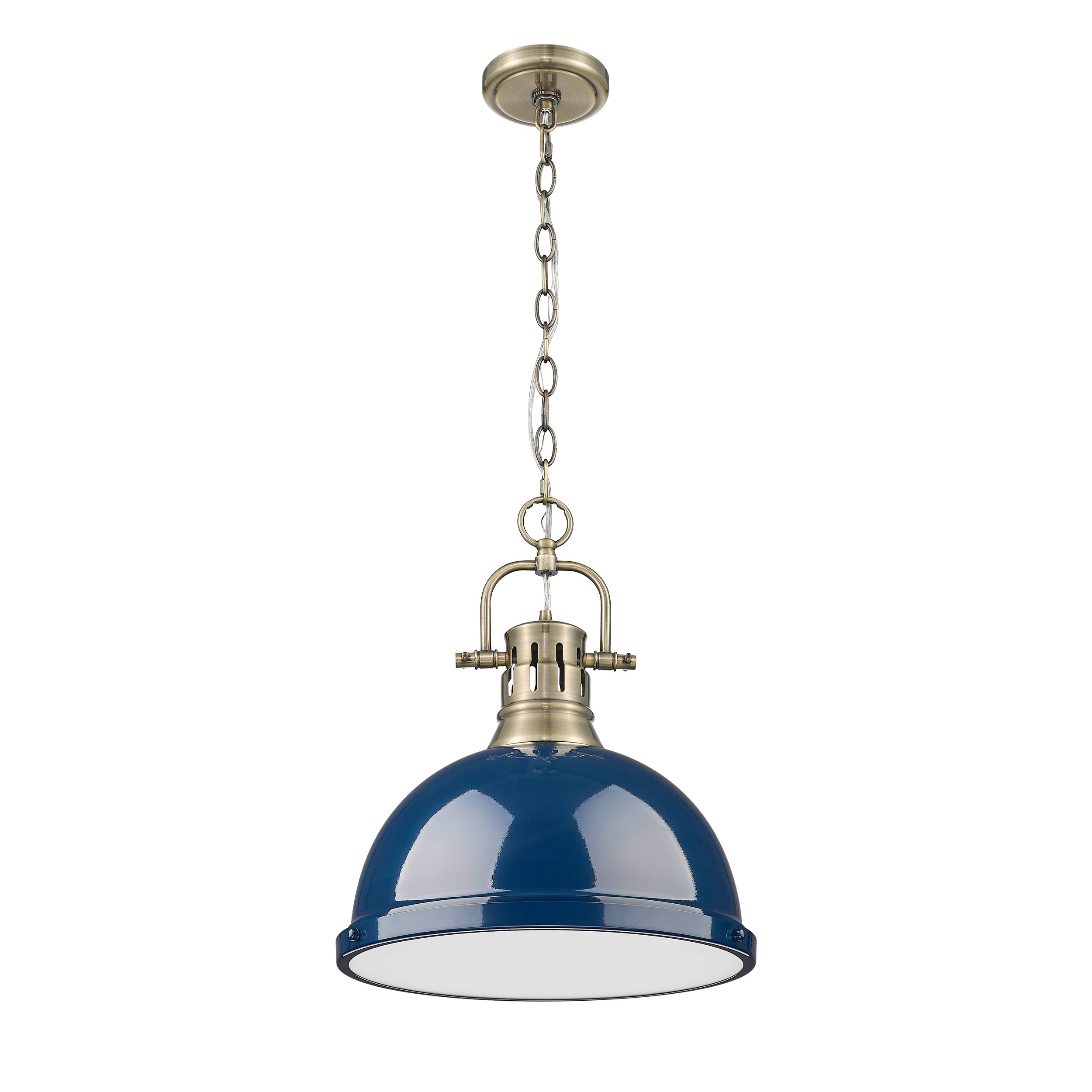 Yep by Golden Lighting Duncan 1-light 14in Chain Hung Pendant in Aged Brass and Navy Blue shade - - Golden Lighting