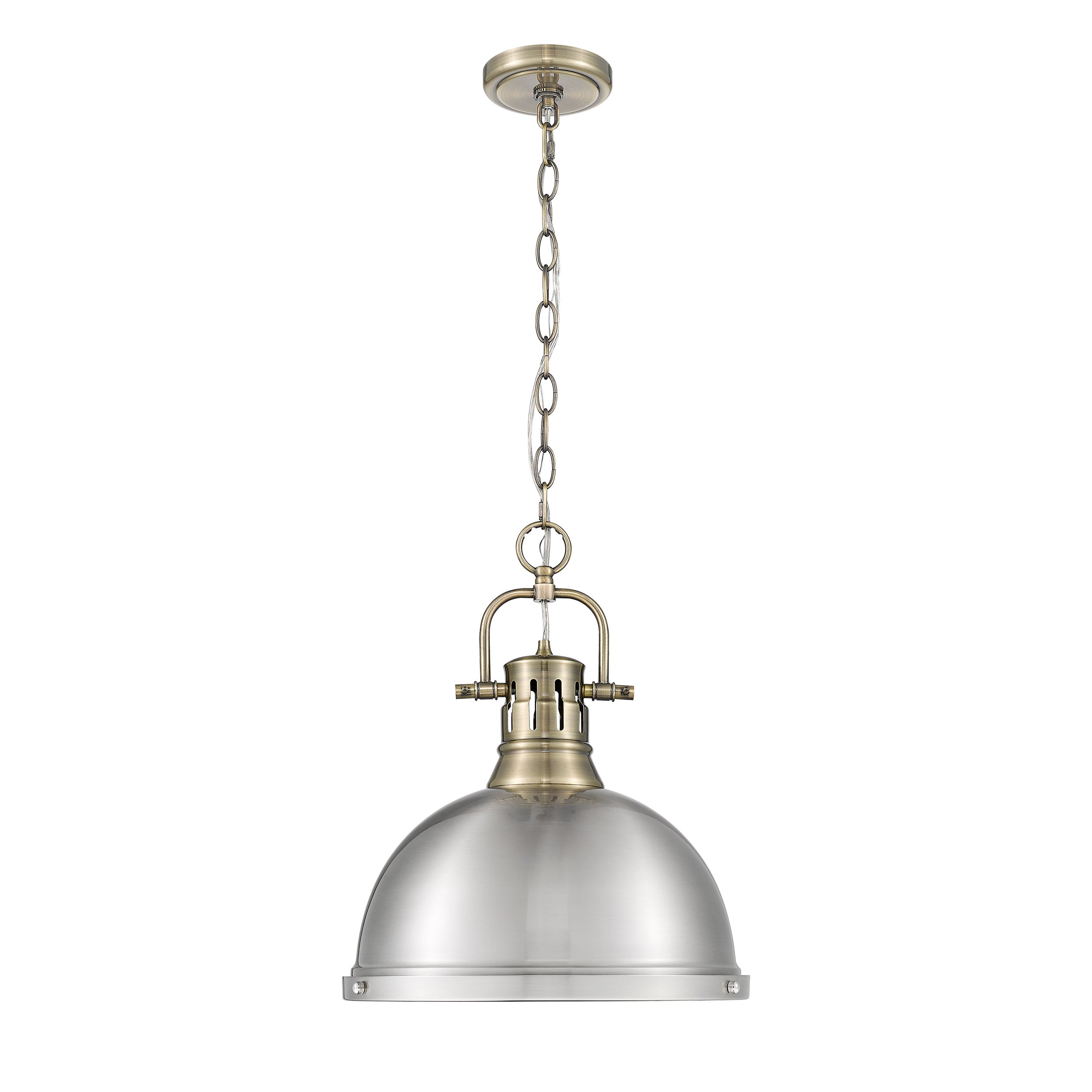 Yep by Golden Lighting Duncan 1-light 14in Chain Hung Pendant in Aged Brass and Pewter shade - - Golden Lighting