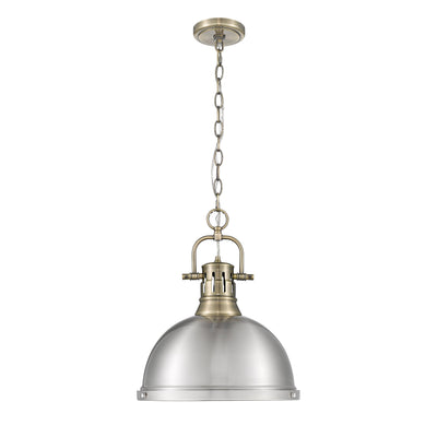 Yep by Golden Lighting Duncan 1-light 14in Chain Hung Pendant in Aged Brass and Pewter shade - - Golden Lighting