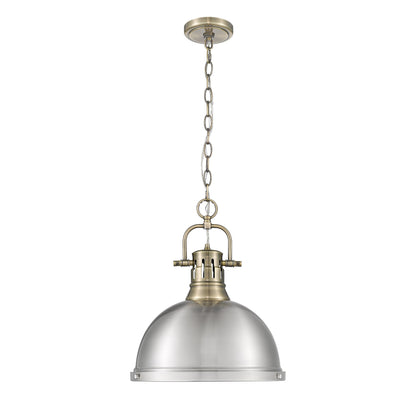 Yep by Golden Lighting Duncan 1-light 14in Chain Hung Pendant in Aged Brass and Pewter shade - - Golden Lighting