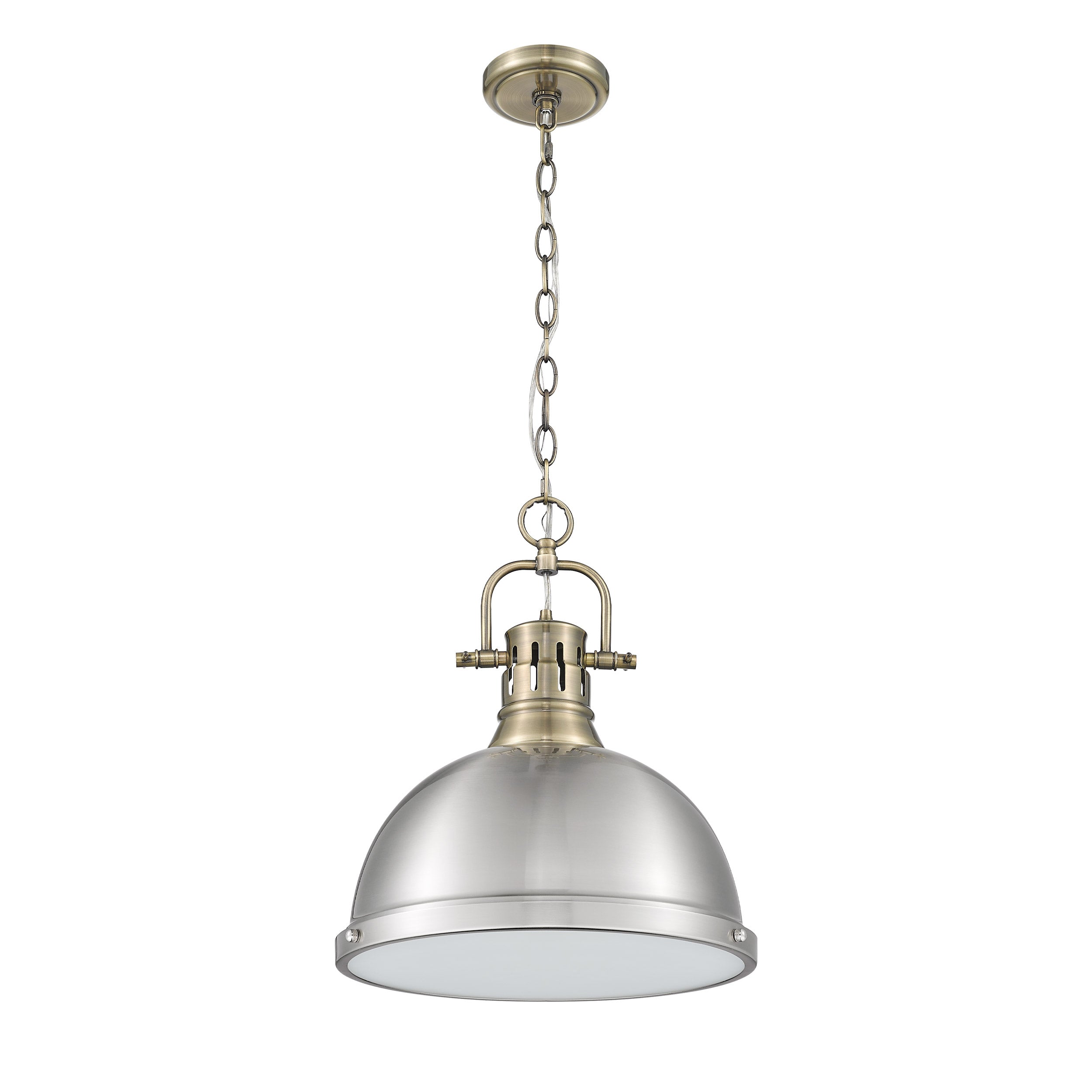 Yep by Golden Lighting Duncan 1-light 14in Chain Hung Pendant in Aged Brass and Pewter shade - - Golden Lighting