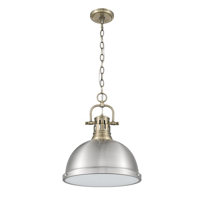 Yep by Golden Lighting Duncan 1-light 14in Chain Hung Pendant in Aged Brass and Pewter shade - - Golden Lighting