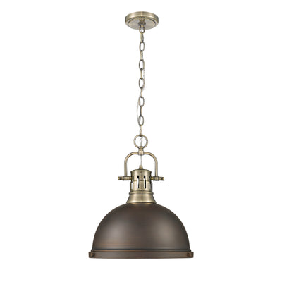 Yep by Golden Lighting Duncan 1-light 14in Chain Hung Pendant in Aged Brass and Rubbed Bronze shade - - Golden Lighting