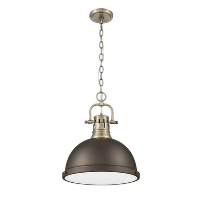 Yep by Golden Lighting Duncan 1-light 14in Chain Hung Pendant in Aged Brass and Rubbed Bronze shade - - Golden Lighting