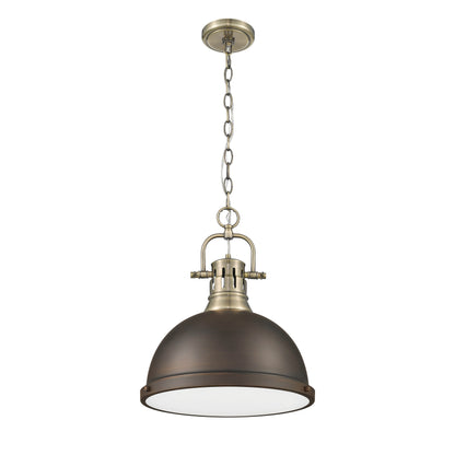 Yep by Golden Lighting Duncan 1-light 14in Chain Hung Pendant in Aged Brass and Rubbed Bronze shade - - Golden Lighting
