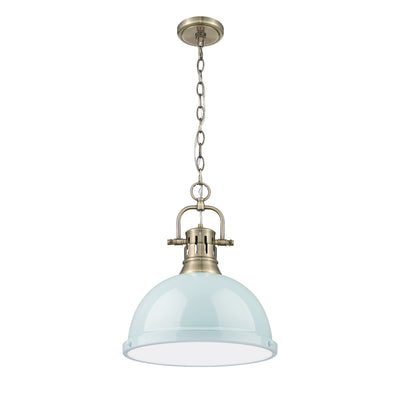 Yep by Golden Lighting Duncan 1-light 14in Chain Hung Pendant in Aged Brass and Seafoam shade - - Golden Lighting